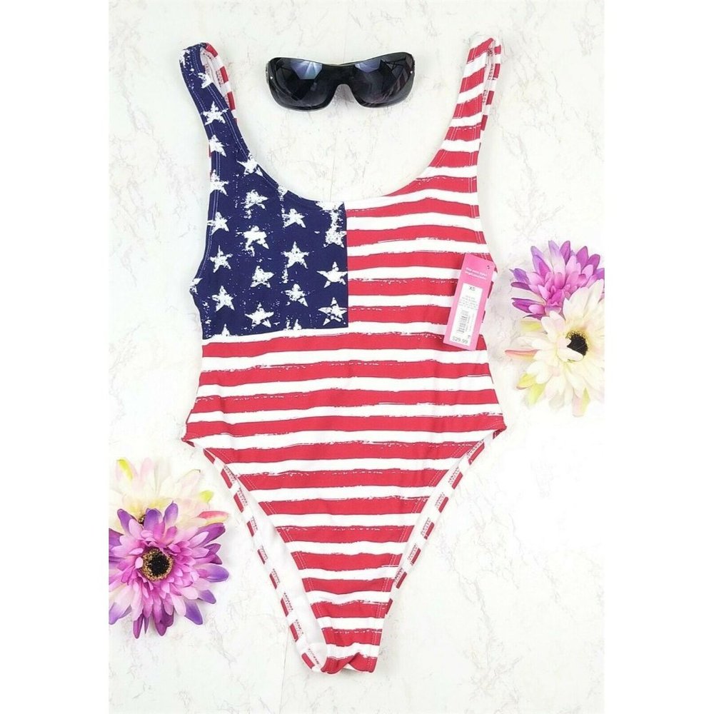Women's Swimsuit XS Bikini Xhilaration Scoop Back American flag Independence day